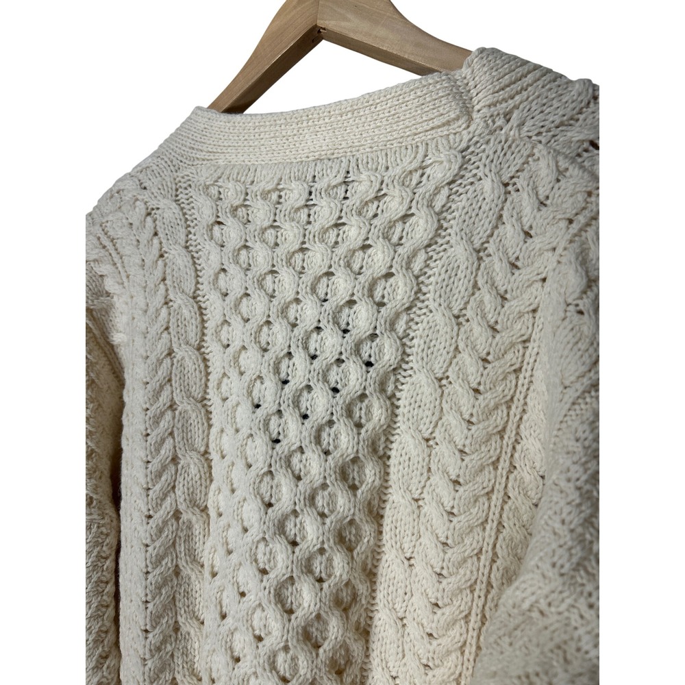 Aran Woollen Mills Cable Knit Cardigan Cream White Irish Wool Sweater Mens L NWT - Picture 10 of 14